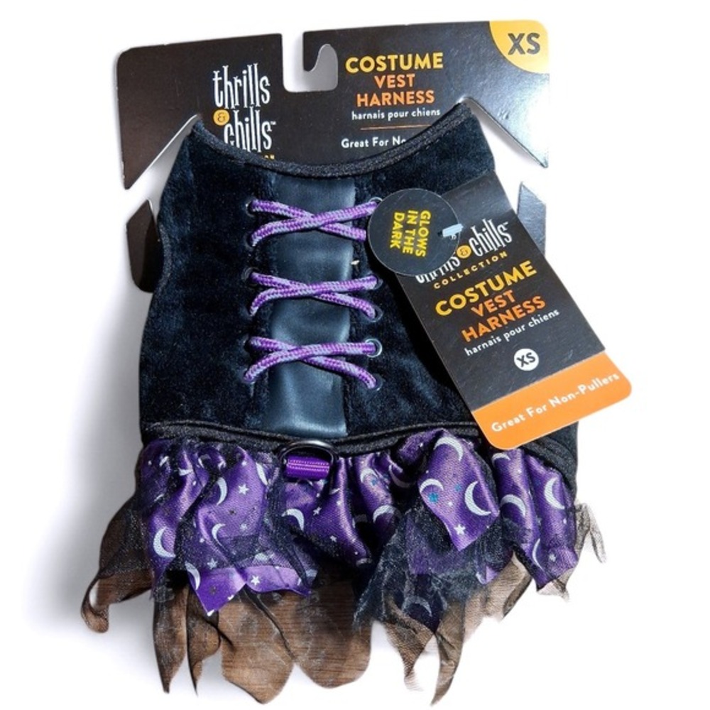 Thrills Chills Collection Costume‎ Vest Harness Cat Dog XS Witch Moon Glow Dark